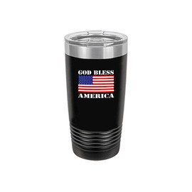 Rogue River Tactical God Bless America USA American Patriotic Flag 20 Oz. Travel Tumbler Mug Cup w/Lid Vacuum Insulated Hot or Cold Gift Black
