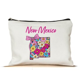 PinPop56 Floral Coquette State New Mexico Makeup Bag - Retro Floral State Travel Zippered Makeup Bag Gift For Women - Friends - New Mexico Lovers On Birthday - Mothers Day - Holiday