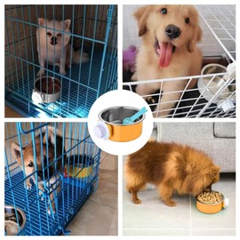 Hamiledyi 2-Pack Hanging Dog Bowls with Removable Stainless Steel Feeder - Spill-Proof Crate Bowls for Kennel/Cage, Puppy to Medium Dogs, Cats, Rabbits & Guinea Pigs (Durable Pet Food & Water Dishes)