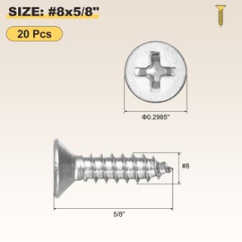 METALLIXITY Countersunk Phillips Wood Screw (#8x5/8) 20Pcs, 304 Stainless Steel Coarse Thread Phillips Drive Flat Head Wood Screws - for Furniture Installation Repair, Silver