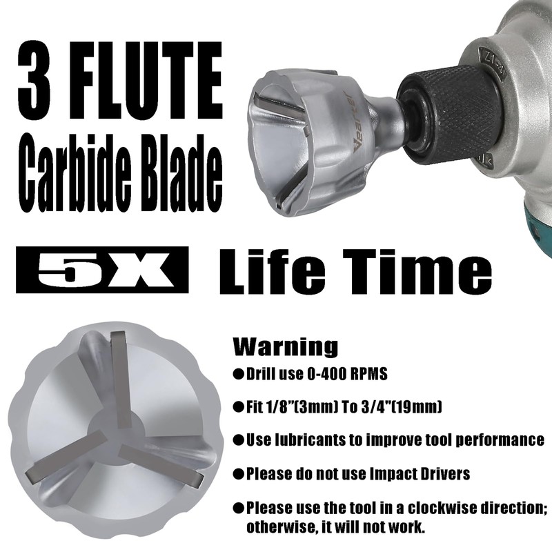 Vearter Deburring External Chamfer Tool for Metal, Countersink Chamfering Drill