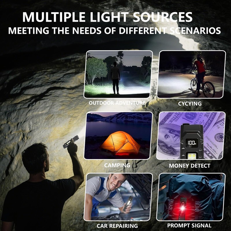 MAKDAK EDC Tactical Flashlight Rechargeable - Digital Display High Lumens