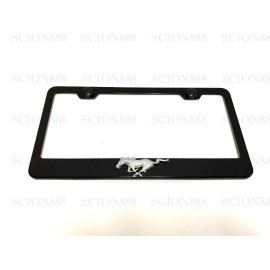 License Plate Frame 1pc 3D Horse PONY Emblem Badge BLACK Stainless Metal License Plate Frame