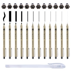 RJLLKD 13 Pack Micro Fineliner Art Drawing Pens with White Highlighter Pens, Black Fine Liner Waterproof Set Technical Drawing Marker for Art Sketching, Handwriting, Calligraphy, Illustrations, Comic