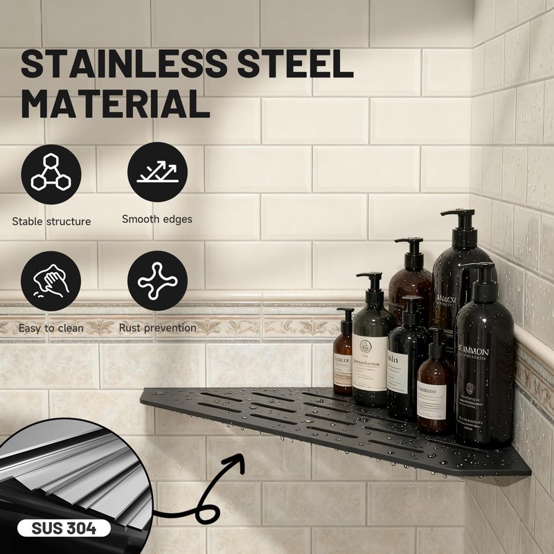Matte Black Shower Corner Shelf 10-inch 2 Pcs Wall Mount