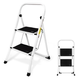 2 Step Stool, Folding Step Stool - Capacity with Wide Anti-Slip Pedal, Portable Steps Stool for Adults Multi-Use for Household, Kitchen, Office (Matte White)