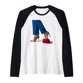 Kamala Harris With High Heels Stepping On Red Hat Raglan Baseball Tee