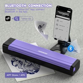 Padieoe - Impresora de plantillas de tatuajes con 10 unidades de papel de transferencia, Bluetooth, inalámbrica, 2000 mAh, impresora térmica portátil para tatuadores, 29.2 x 6.6 x 4.6 cm, color morado