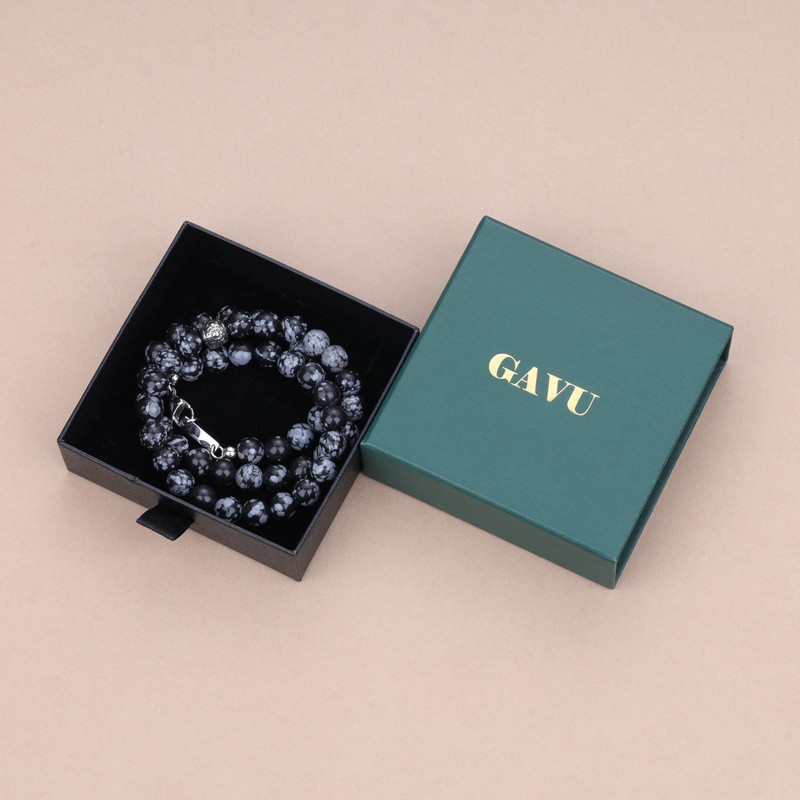 GAVU Men's Crystal Necklaces, Snowflakes Obsidian