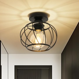 Goeco Industrial Ceiling Light, Black with Spiral Cage Lampshade, E27 Retro Ceiling Light, Pendant Lamp for Kitchen Lamp, Balcony Lamp, Hallway Lamp, Cabin Lamp