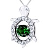 AFFY Oval Cut Simulated Green Emerald with White Sapphire Turtle