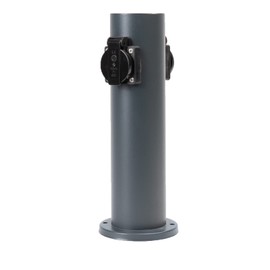 Grafner Stainless Steel Design Garden Socket with 2 Sockets, 3600 Watt, IP44, Round, Anthracite, No Rust - Powder Coating, Energy Column Metal Multiple Outdoor Socket Column 2-Way Black Painted
