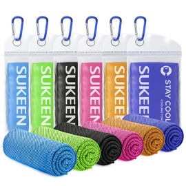 Sukeen Cooling Towels 6 Pack (40"x 12"), Neck and Face, Cool Sweat and Lightweight Breathable Towels for Hot Weather, Yoga, Sports, Workout, Running, Gym, Camping, Fitness