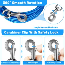 HaiYUAN 10/15/20/25/30 FT Dog Tie Out Cable - Steel Wire Dog Runner with Durable Clips for Outside Lead - Blue - Up to 165 lbs