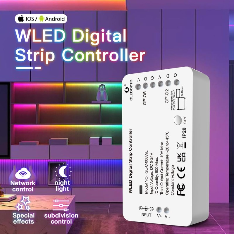 Gledopto WLED Digital Light Strip Controller WiFi DC5-24V WS2812B 2811