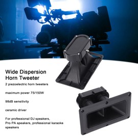 Wide Dispersion Horn Tweeter Dual Drive Ceramic High Sensitivity Piezoelectric Speaker with 2 Piezoelectric Horn Tweeters, 75/150W, 3‑20KHz, 98dB Sensitivity