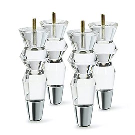 Acrylic Furniture Legs 6.9inch Replacement Sofa Feet Cabinet Modern Clear Decor DIY Legs Tapered Style Set of 4 (Chrome)
