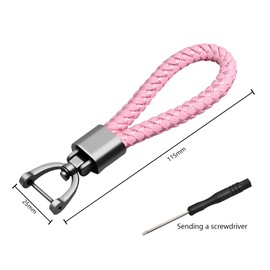 JNNJ Braided Leather Key Fob, Leather Car Keyring, Car Motorcycle, Key Fob Leather Braided Lanyard, D Ring Key Ring Car (Pink)