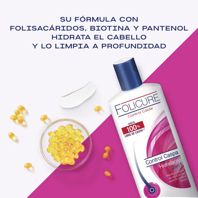 Shampoo Folicure Control Caída Y Caspa Hidratante 2 En 1