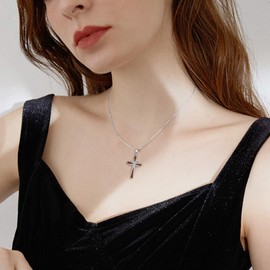 ONEFINITY Wooden Cross Necklace 925 Sterling Silver Infinity Cross Pendant Necklace Religious Jewelry Gifts for Women Men