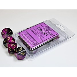 Chessex Dice Sets: Gemini Black & Purple with Gold - Ten Sided Die d10 Set (10)