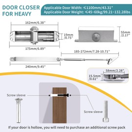 Door Closers Commercial Residential, Retractable Screen Door Springs,Garage Self Closing Heavy Duty Door Hydraulic Door Closing Mechanism (Silver)