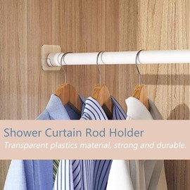 Adhesive Shower Curtain Rod Holder - 4 Piece Transparent Tension Bracket Curtain Rod Bracket No Drilling, Wall Mount Shower Rod Retainer Holder for Shower Curtain Rod(Rod Not Included)