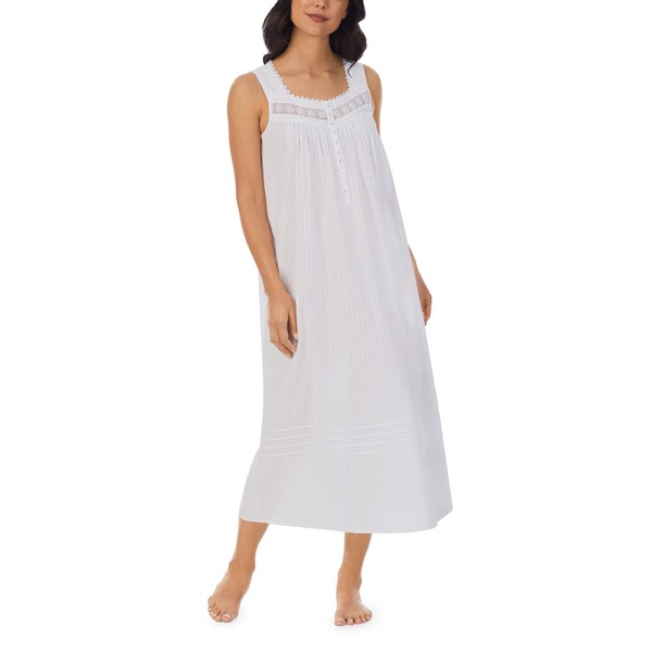 Eileen West Cotton Dobby Stripe Woven Sleeveless Ballet Nightgown White