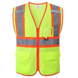 LaienSafety Hi Vis Reflective Safety Vest for Men Women Class 2 Mesh High Visibility Vest with Pockets and Zipper Front,Meets ANSI/ISEA Standards(EK1-178-Yellow-L)