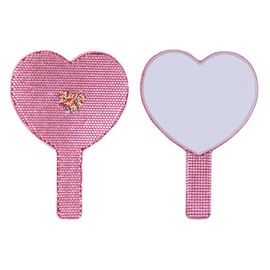 ZZYZYZQYLJ Pink Heart Shaped Handheld Mirror with Bling Rhinestone Handle, Cute Candy Back Design Hand Mirror, Portable Makeup Mirror for Teen Girl Friendship Travel Gift