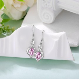 AOBOCO Dangle Drop Earrings 925 Sterling Silver Dainty Infinity Earrings with Oval Gemstone Birthstone Christmas Birthday Gifts for Her Women, Sterling Silver, Cubic Zirconia