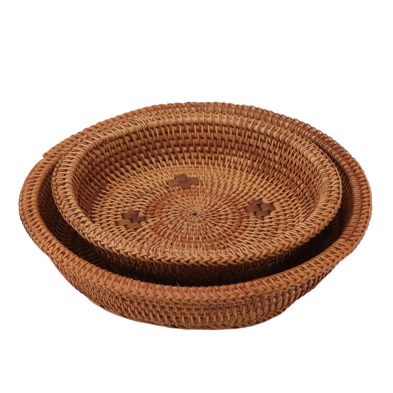 2 PCS Round Rattan Basket Unique Texture Hand Woven Process