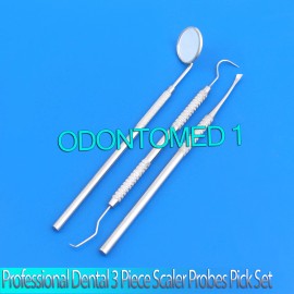 ODM Professional Dental 3 Piece Scaler Probes Pick SET + Mouth Mirror Kit PR-0064