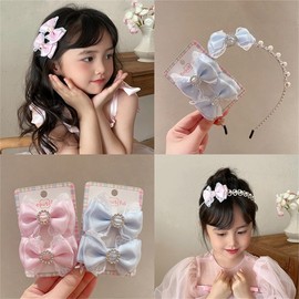 VIISEN Girls Bowknot Pearl Bow Headband Princess Style Cute Princess Hair Accessories for Birthday Photography Party (A-Blue)