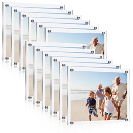LECEHIVO 12 Pcs Acrylic Floating Picture Frame 9.2" x 11.4" Wall Mount Frameless Double Panel Clear Photo Frames for Display Office Home Photography (Silver)