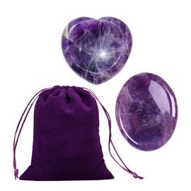 2 Pieces of Amethyst Stones, 1 Piece of Storage Bag, Anxiety Relief Crystal Stone, Healing Crystal, Love Oval Thumb Stone, Desktop Decoration Gift