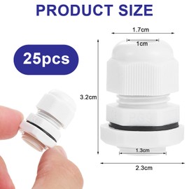 Faankiton 25PCS PG9 Adjustable Cable Connectors, Waterproof Nylon Cable Protectors with Locknut, White