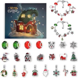 Christmas Calendar Bracelet Making Kit Snowmen House Countdown Colorful DIY Jewelry for Gifts