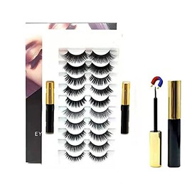 Magnetic Eyeliner and Eyelash Kit,10 Pairs Reusable Magnetic False Eyelashes,Waterproof Long Lasting Magnetic Eyeliner With FREE Tweezer For Use With Magnetic False Lashes,No Glue Needed