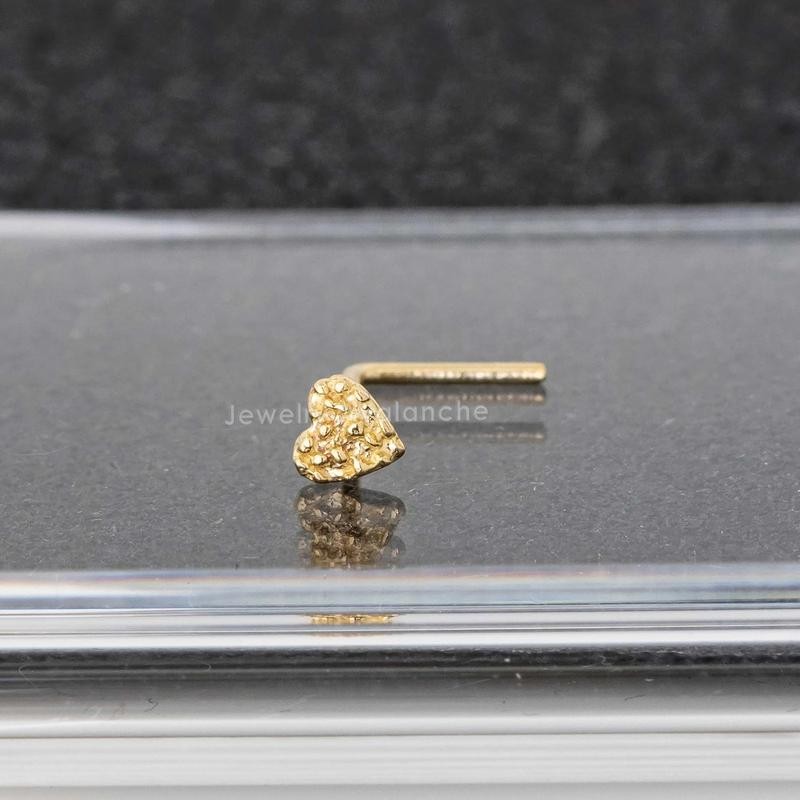 Solid Yellow Gold Nugget Heart Nose Stud, Heart Shape Nose