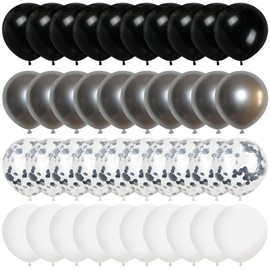 60PCS 12 Inches Black Sliver White Balloons Black Sliver Balloons Set Black and Sliver Balloons Metallic Sliver Latex Balloons Helium Balloons Sliver Confetti Balloons for Wedding Birthday Graduation