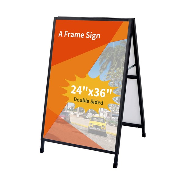 Miuwauer 24 x 36 Inch A Frame Sign Double-Sided Folding Sandwich Board Heavy Duty Slide-in Sidewalk Signboard for Outdoor Street Advertising Poster