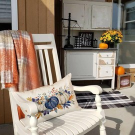 RABUSOFA Fall Pillow Covers 12x20 Inch Outdoor Waterproof Thanksgiving Autumn Dark Blue White Pumpkin Maple Leaf Lumbar Harvest Cushion Cases Seasonal Fall Decorations for Home Couch