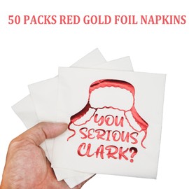 You Serious Clark Napkins, Funny Christmas Napkins, Christmas Party Decorations, Christmas Vacation Party Decorations, ZJ National Christmas Holiday Party Decorations (5 x 5 In, Red Foil, 50-Pack)