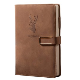 416P Super Thick Business Notebook A5 Buckle Sheepskin Notepad(Deer Head Design) PU Leather Hardcover Notebook，Journal, Diary Gift (Brown)