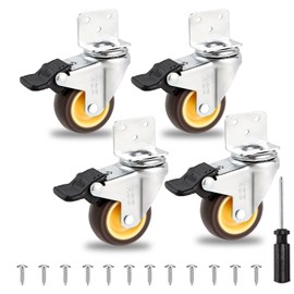 HOD Side Mount Casters with Brake, 1 Inch L-Shaped Small Caster Wheels Set of 4, Furniture Casters 360° Swivel Wheels for Furniture, Table, Baby Bed, Carts Trolley, Cabinet, Loading Capacity 70Lbs