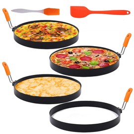 4 Packs Large 8 Inch Omelette Ring for Griddle, Non-Stick Stainless Steel 8" Griddle Omelet Rings,Large Omelet Mold Pancake Ring Mold Crumpet Circle Silicone Handle with Spatula and Oil Brush