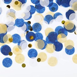 Bailinks Mixed Colorful Confetti 50g,5000 Pcs, Heart & Round Sequins for Confetti Balloons, Wedding, Birthday Party Decor, Biodegradable Papers, Table Decorations Filling (Gold Blue and White)