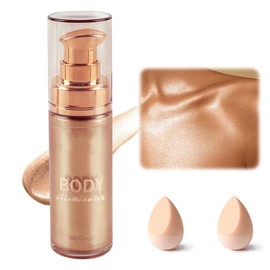 Body Shimmer Oil with 2PCS Makeup Sponges,Body Shimmer Lotion for Face and Body,Body Glow Oil,Waterproof,Moisturizing,Non-sticky,Brighten,Glow Lotion for All Skin Types