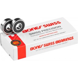Bones Swiss Original Skateboard Bearings 8mm 16 Pack with CCS Skate Tool and Wax